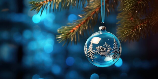 Christmas ball decoration hanging with copy space background
