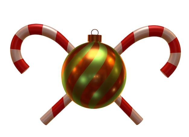 Photo christmas ball striped with candy cane decoration 3d icon isolated on white background