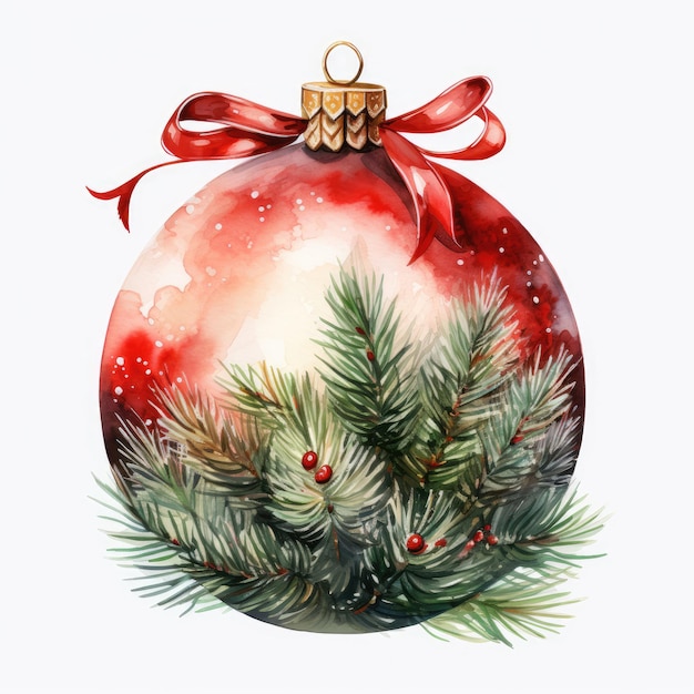 Christmas ball with a pattern christmas decoration for postcard Watercolor Generative AI