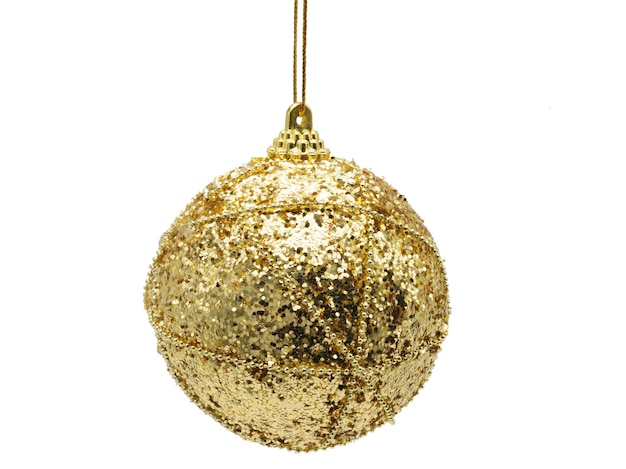 Christmas ball of yellow shiny color on isolated white background