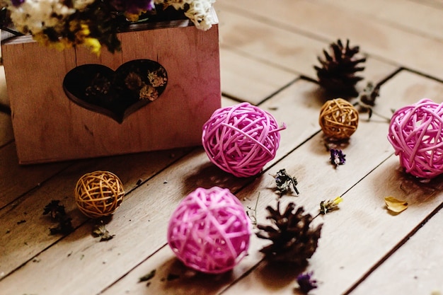 Christmas balls and pine cones