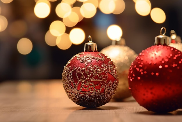 Christmas balls on the background of lights