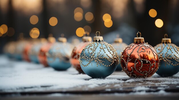 christmas balls on blurred background