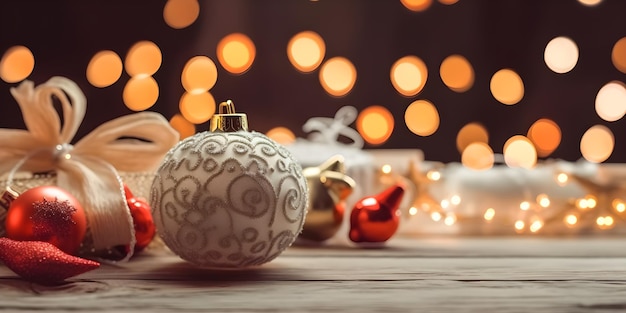 Christmas balls over blurred Christmas decoration background