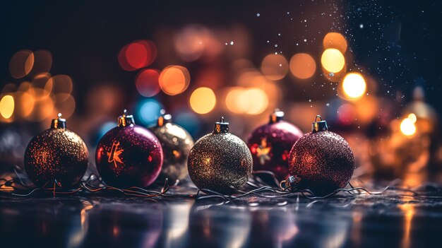 Christmas balls on a blurred colored background generative ai