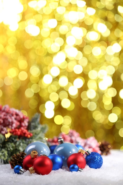 Christmas balls on bright background