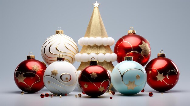 Photo christmas balls christmas tree decorations muticolor christmas balls in modern design style