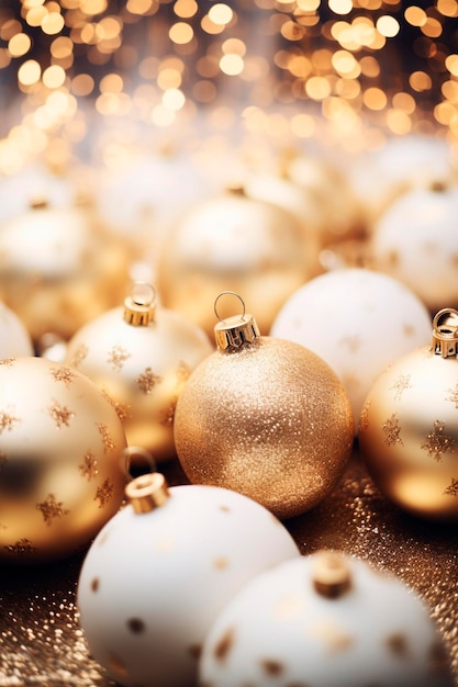 Christmas balls decor in gold color Generative AI Tree