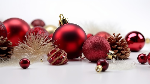 Christmas Balls and Decorations on a White Background in Festive Celebration