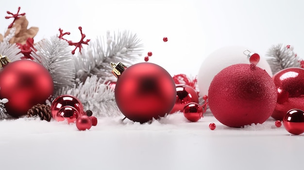 Christmas Balls and Decorations on a White Background in Festive Celebration