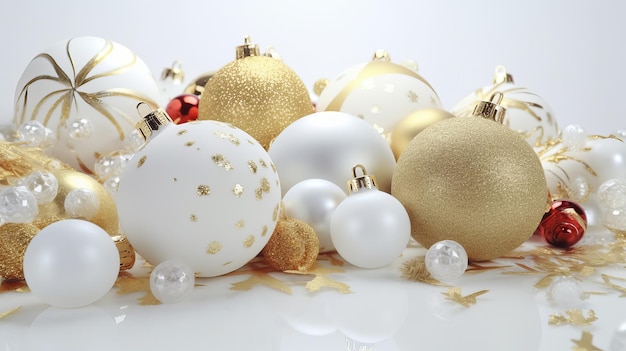 Christmas Balls and Decorations on a White Background in Festive Celebration