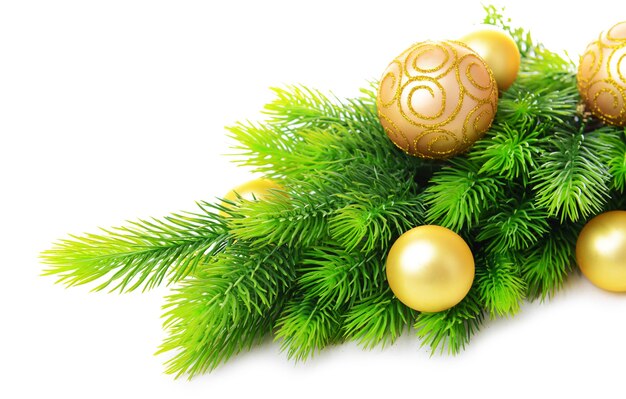 Christmas balls on fir tree, isolated on white