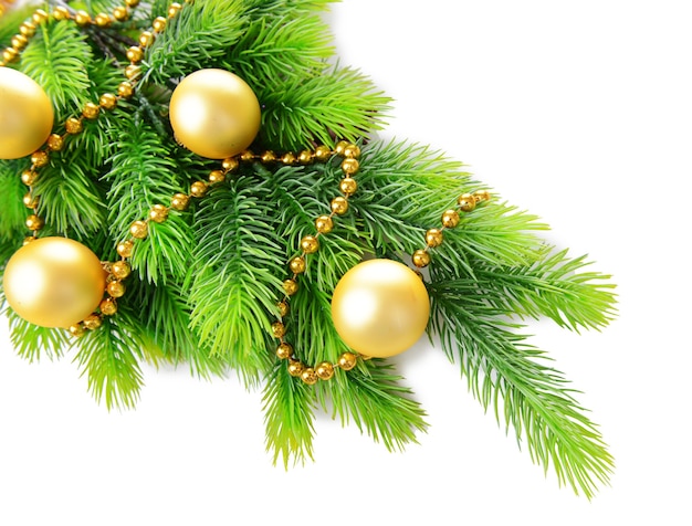 Christmas balls on fir tree, isolated on white