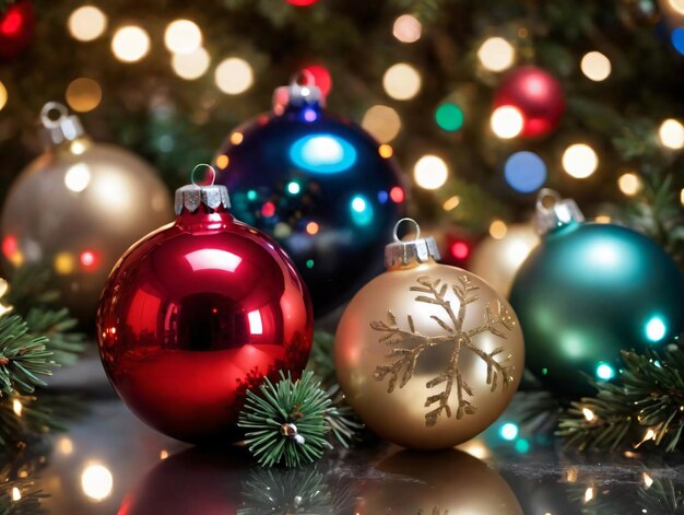 Christmas Balls And Firs On A Table