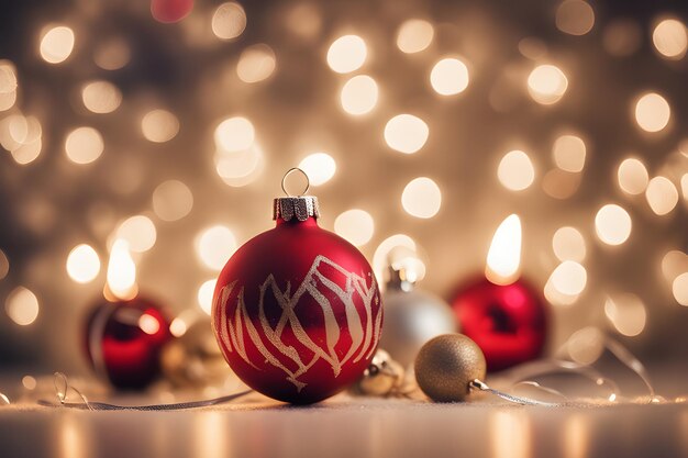 Christmas balls for mokap blurred background