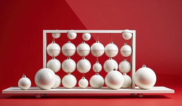 christmas balls on red background