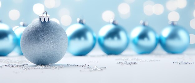 Photo christmas balls and snowflakes on an abstract blue background christmas balls on the snow banner