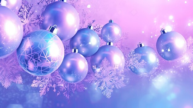 Christmas balls and snowflakes with copy space ai generated