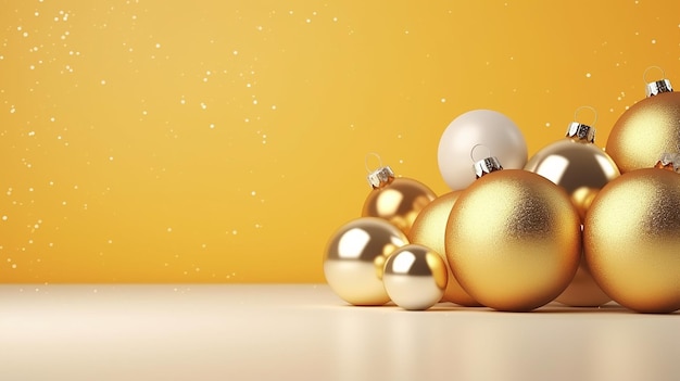 Christmas Balls on Soft Yellow Abstract Banner