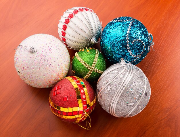 Christmas balls on the table