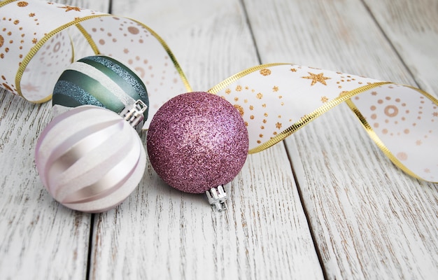 Christmas balls on a table