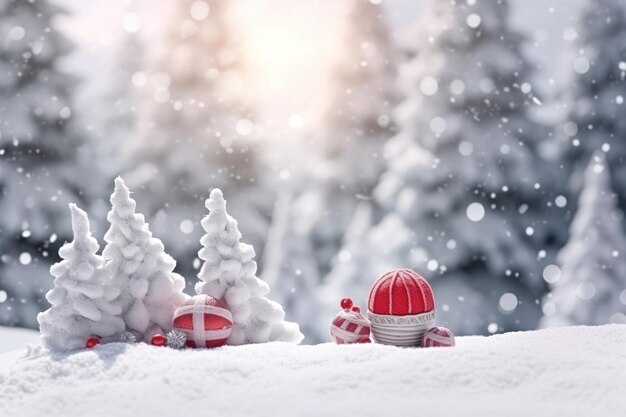 Christmas balls and trees in the snow illustration