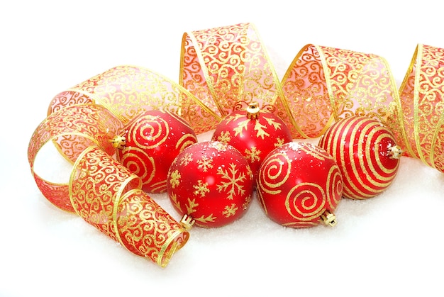 Christmas balls over white background