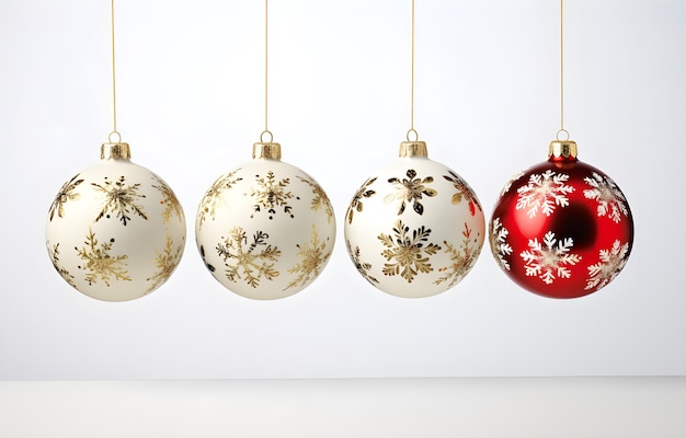 Christmas balls with drawing hang on white background