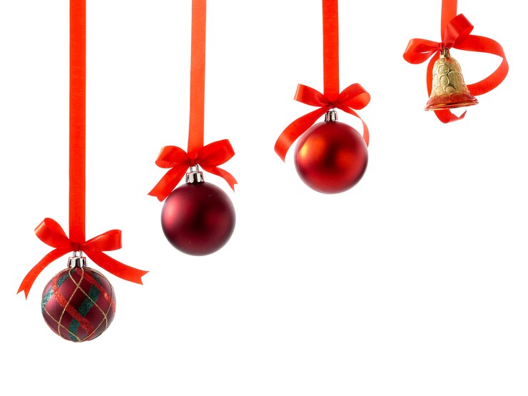 リボンと白い弓のクリスマスボール
