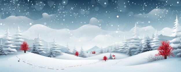 Photo christmas banner pastel illustration winter season landscape with christmas tree and snow generative ai
