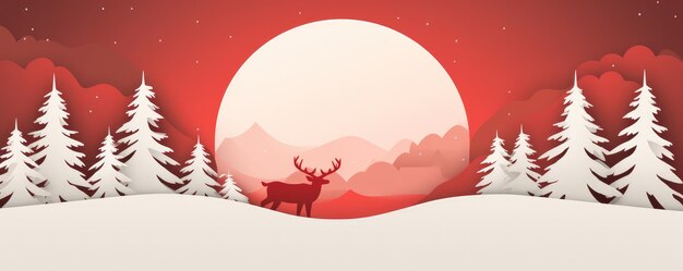 クリスマス・バナー パステルイラスト 冬の季節の風景 クリスマス・ツリーと雪