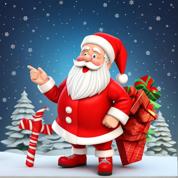 Christmas banner of santa claus with christmas tree gift box and 3d illustration