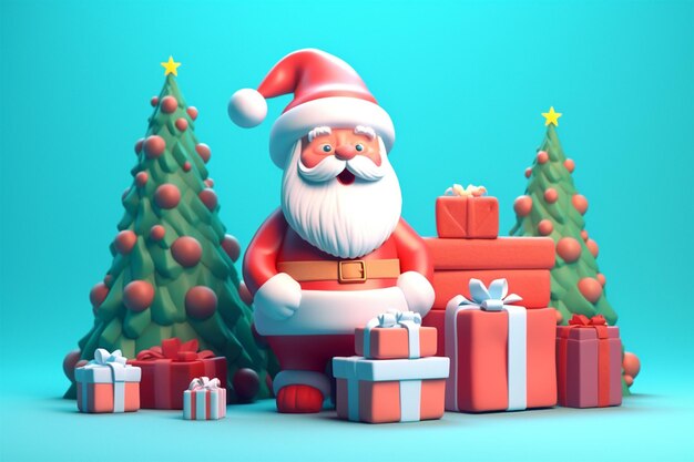 Christmas banner of santa claus with christmas tree