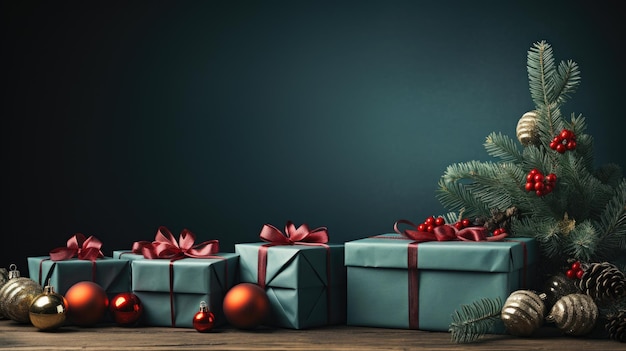 christmas banner with blank space for text green back background HD Generative Ai