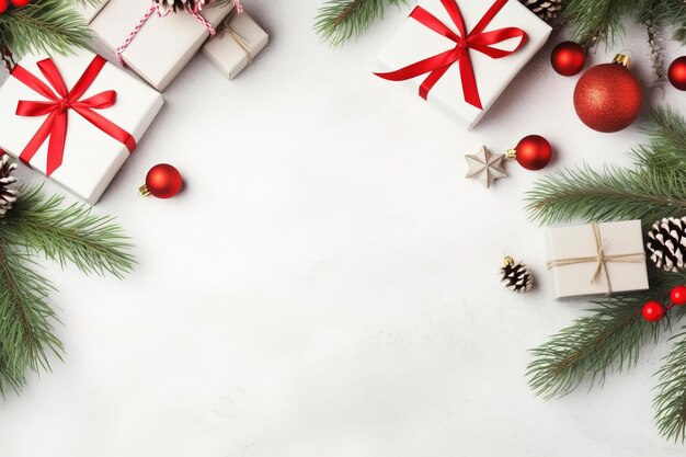 Christmas Banner with many Gifts White background new year top view empty space for text