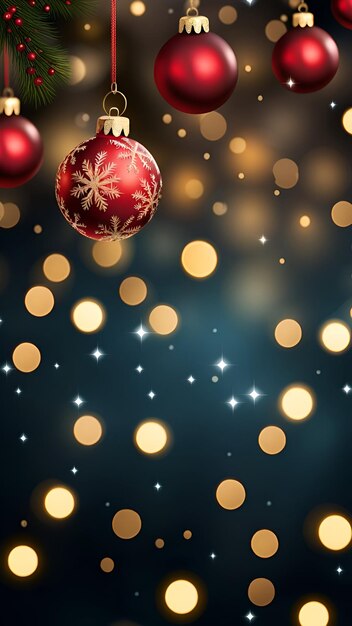 Christmas banner with red ball and bokeh lights