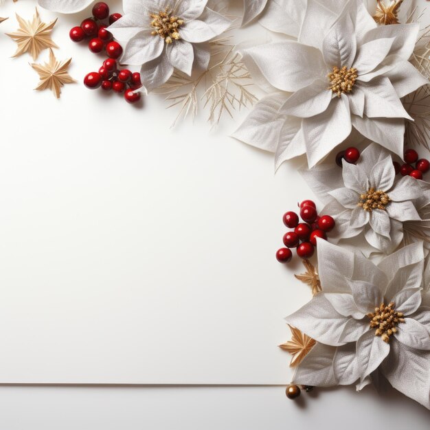 Christmas banner with a Silver background and a Poinsettia Centerpiece with space for text