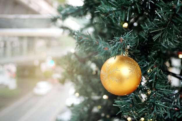 Christmas bauble ball on the branches