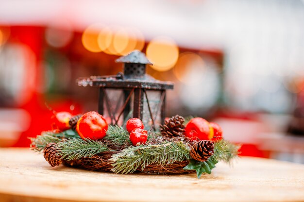 Christmas bauble hangs from a tree