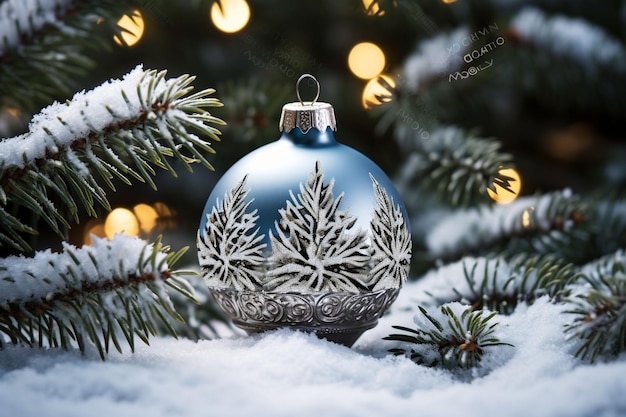 Christmas Bauble on Snow created with Generative AI