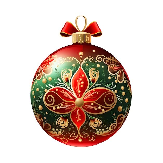 Christmas bauble with ormanent on white background