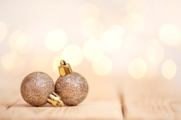 Christmas baubles against defocused bacground with copy space