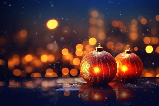 Christmas baubles on bokeh background New Year concept