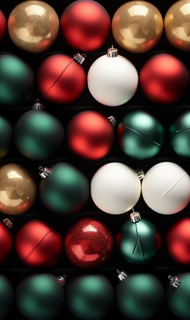 Photo christmas baubles in a box closeup abstract background xmas pattern