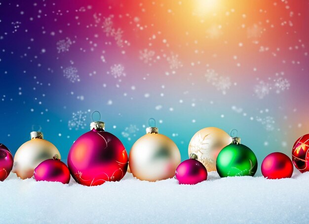 Photo christmas baubles or decorations on a snow on a bright winter background