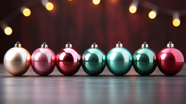 Photo christmas baubles line up in rows on a shiny surface