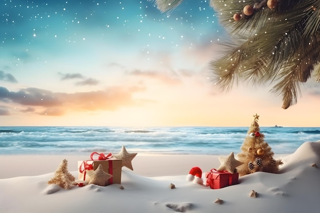 Photo christmas beach background concept of tropical new year celebration