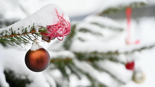 Christmas Beautiful Christmas ornament on the Christmas tree Seasonal background for winter holidays