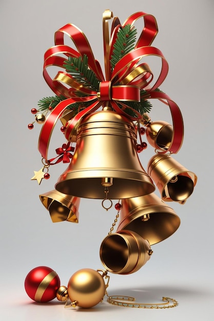 크리스마스 벨 흰색 배경에 음표가 있는 핸드 벨 녹색 및 빨간색 XMas Bells Red