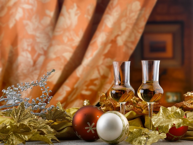 at christmas the best thing is a toast at home in the family in a warm and decorated environment